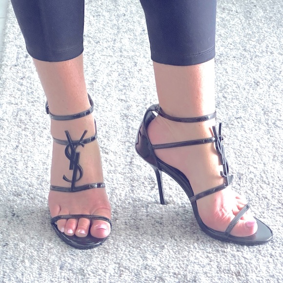 Saint Laurent Glossy YSL Black Heels - Picture 1 of 11